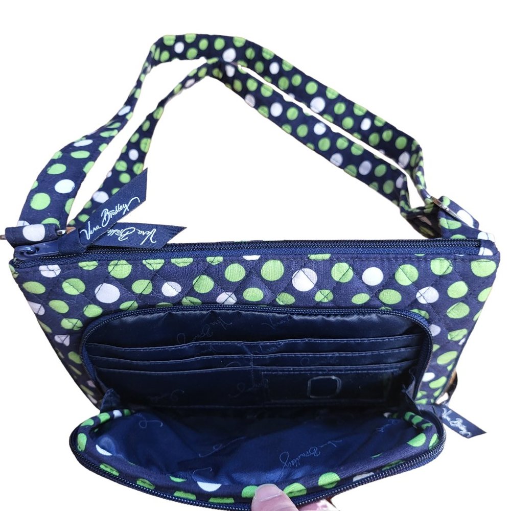 Vera Bradley Quilted Black Green White Polka Dot Print Crossbody Purse - Picture 2 of 5